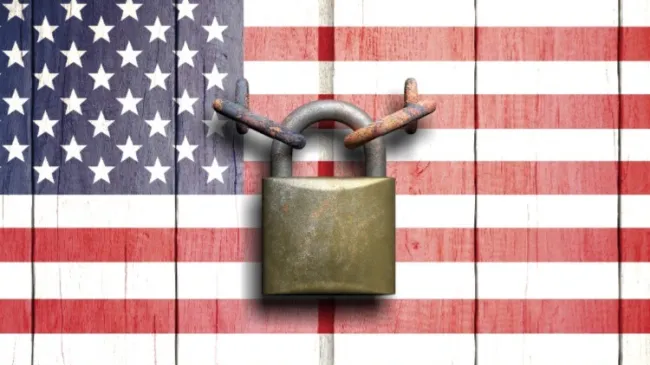 american flag with lock